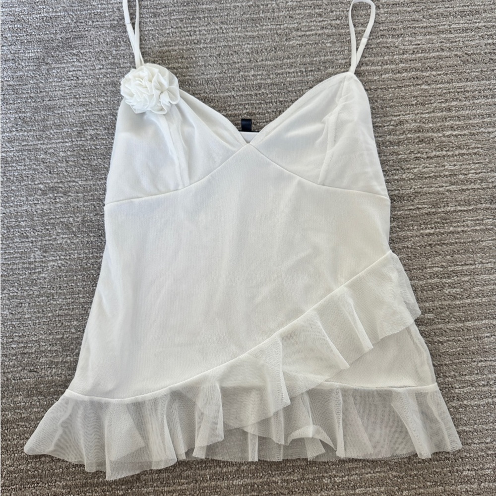 Blue Blush White Mesh Detail Top